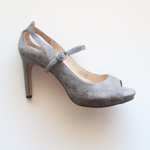Via Spiga Grey Suede Open Toe Mary Jane Stiletto Heels / Sandals / Shoes Size 6 - Picture 11 of 16
